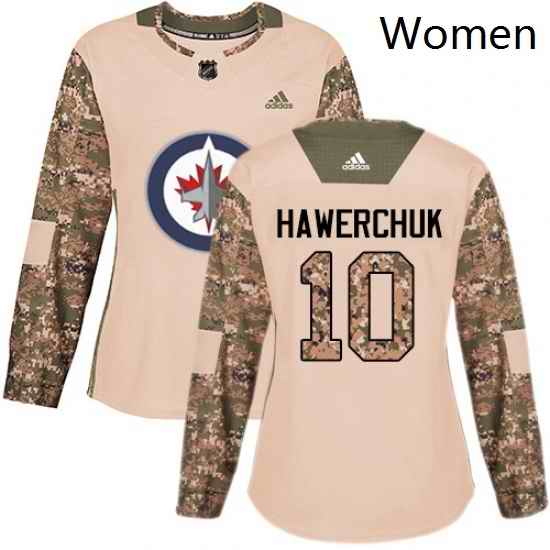 Womens Adidas Winnipeg Jets 10 Dale Hawerchuk Authentic Camo Veterans Day Practice NHL Jersey
